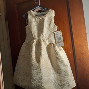 Rare Editions Ivory Floral Kids Dress with Beaded Neckline